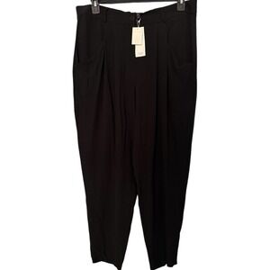 Eileen Fisher Womens Large Black Silk Georgette Crepe Taper‎ Ankle Pants